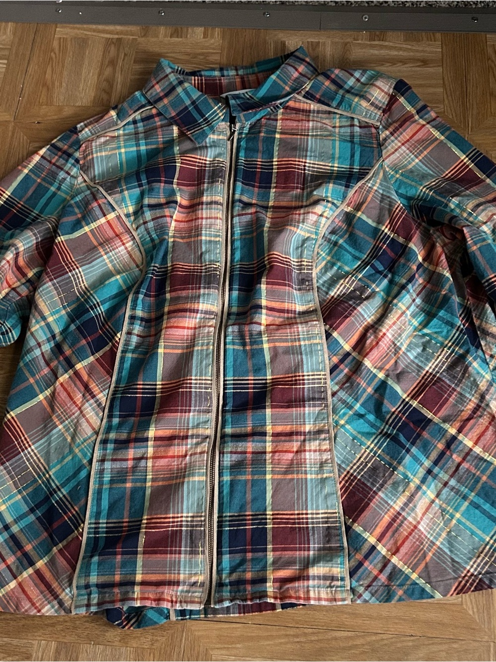 CJ Banks Zip-Up Plaid Shirt- 2X